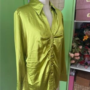 Cato Satin Shirt in Chartreuse